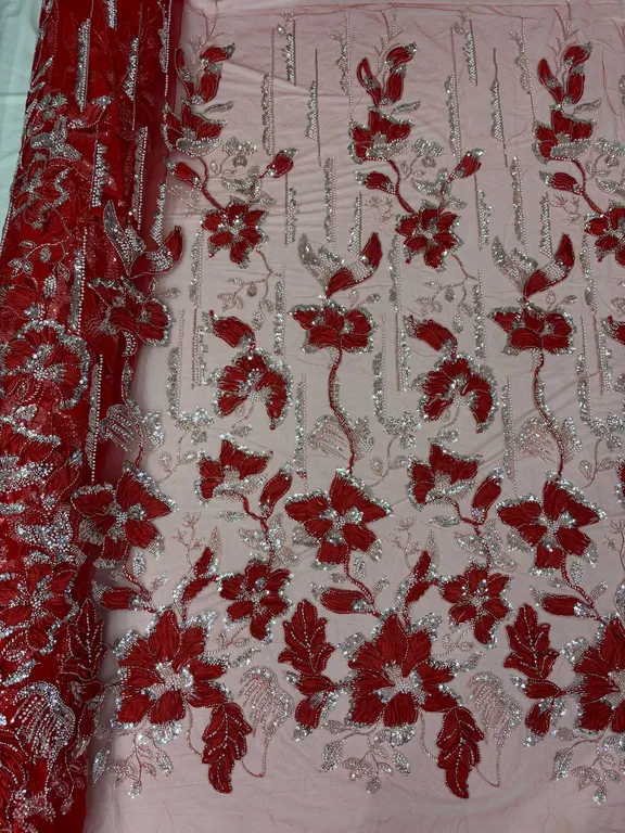 New designer imported ribbon with beads work net fabrics DN-6RC320