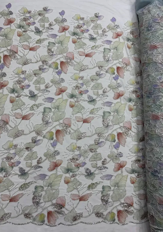 New designer imported Multicoloured net ribbon work with beadswork net fabrics 