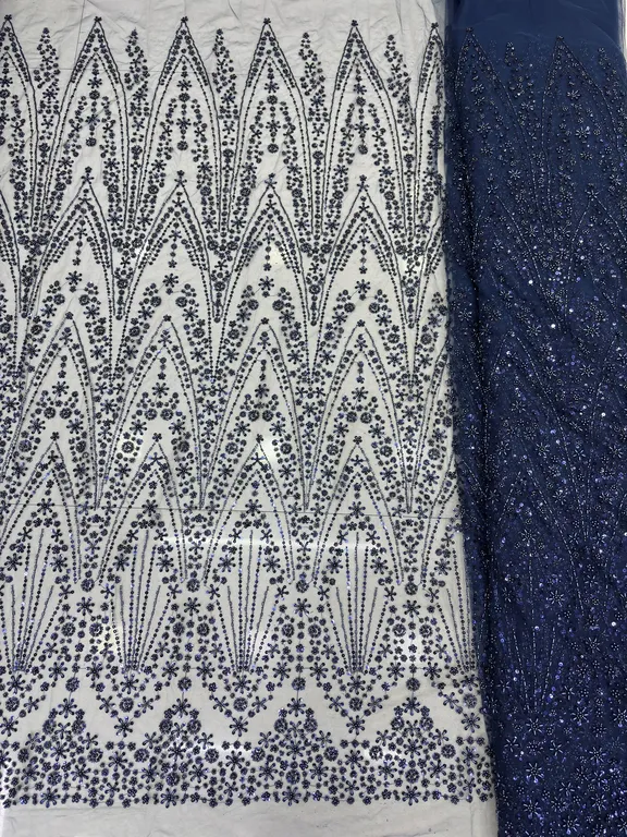 Navy blue and white special tone on tone beaded work net fabrics