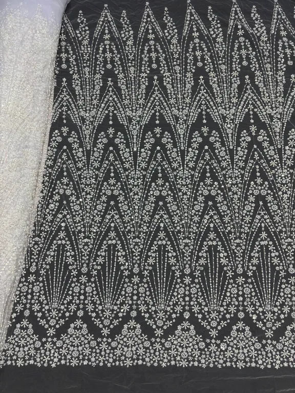 Navy blue and white special tone on tone beaded work net fabrics 