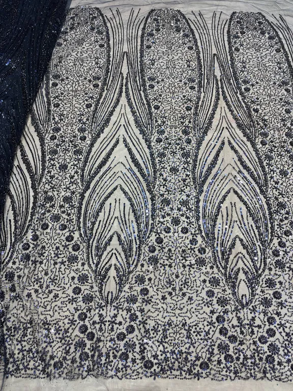 Navy blue special tone on tone beaded work net fabrics